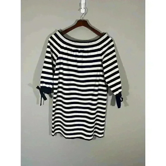 J Crew Size Medium Navy Striped Off the Shoulder Mini Dress - Picture 1 of 5